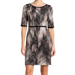 VINCE‎ CAMUTO Shift Dress Sz 2 Abstract Multicolor Chevron Exposed Zip Preppy